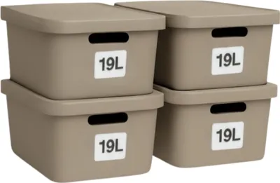 Produktbild von Plastard Aufbewahrungsbox 4er-Set, 19L, Lagerbox, Regalbox stapelbar, Beige