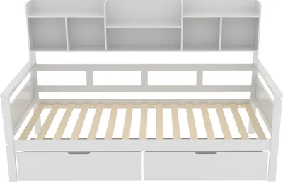 Produktbild von Schlafsofa 90x200cm (Ohne Matratze) Kinderbett Jugendbett Einzelbett Massivholzbett Schubladen und Regale Lattenrost Mit Stauraum Weiß