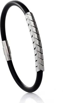 Produktbild von Männer Kautchuk Armband Schwarz Mit Edelstahl Platte Matt -SB8984.21cm