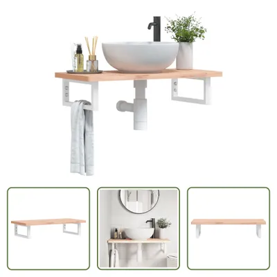 Zdjęcie produktu dla The Living Store Półka pod umywalkę do montażu na ścianie ze stali i litego drewna bukowego