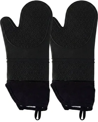 Productafbeelding van Unyqoos® JVS Producten siliconen ovenwanten, set van 2, hittebestendig tot 230 °C, BPA-vrij, zwart – antislip oppervlak, ophangoog