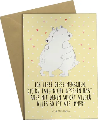 Produktbild von Mr. & Mrs. Panda Grußkarte Eisbär Umarmen - Gelb Pastell - Geschenk, glückwunschkarten, vatertagskarte, weihnachtskarten, kommunionskarte, Lustige Sprüche, dankeskarten