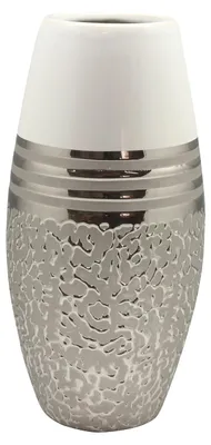 Produktbild von Gilde Vase, "St. Louis", gestreift, Keramik, weiß, silberfarben, VE 4, L. 13.5 cm, B. 13.5 cm, H. 28 cm 43851 4009079438512