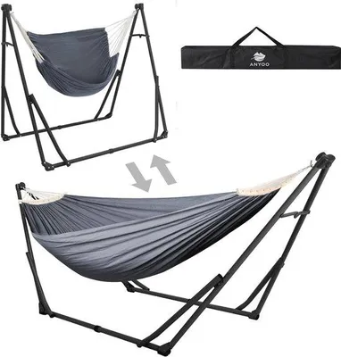 Image de Chaise longue multifonctionnelle avec support pliable - Chaise longue portable et polyvalente pour l'intérieur et l'extérieur, le camping, noir et gris foncé