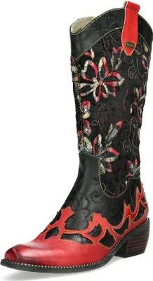 Produktbild von Laura Vita Damen Stiefel Western Cowboy Boot mit Blumenmuster Ercwinao 19, Größe:37 EU, Farbe:Rot
