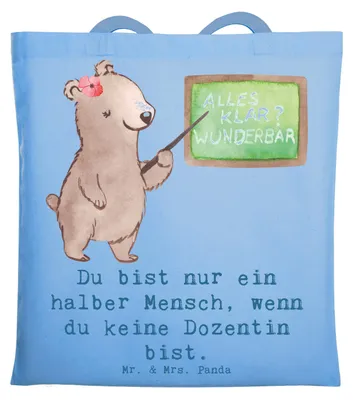 Produktbild von Mr. & Mrs. Panda Schultasche Dozentin Herz - Sky Blue - Geschenk, Lustig, Einkaufstasche, Tote Bag, Laptoptasche, Uni, Tasche, Unterricht, Universität, Jutebeutel