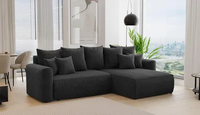Produktbild von 3-Sitzer Ecksofa ANTONIO BARI – 260x160x78cm, Ottomane rechts/links, L-Form, Schlaffunktion & Bettkästen - Eckarniutur, Bezug - Schwarz