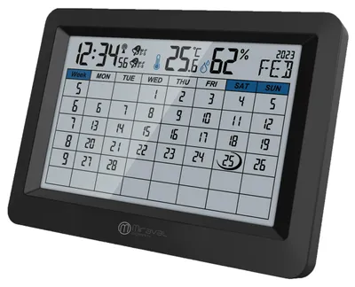 Produktbild von Miraval digitale Kalender Funk-Tischuhr – DCF77, Kalender bis 2099, Temperatur, Hygrometer, 2 Alarme, Snooze, Wandmontage, Tischkalender
