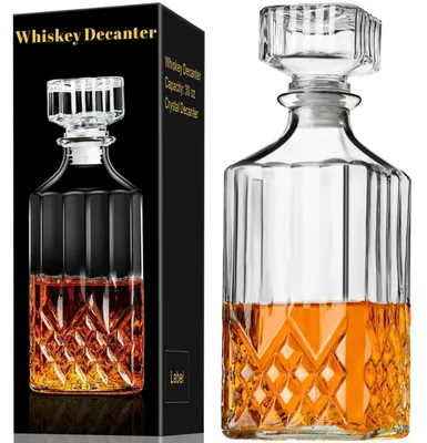 Immagine prodotto di Caraffa per whisky da 890 ml, decanter per alcolici con tappo in vetro, lavabile in lavastoviglie, design moderno, forma rotonda