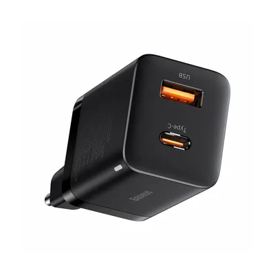 Zdjęcie produktu dla Ładowarka do telefonu Baseus, USB + USB-C, 30 W, czarna