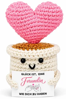 Handgehäkelte Herzpflanze im Topf, 11 cm, Glücksbringer für Freundin