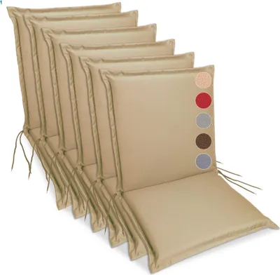 Produktbild von sunnypillow 6er Set Gartenstuhlauflagen  100 x 50  extra dick 9cm  Niedriglehner Auflagen waschbar wasserdicht  Polsterauflagen Outdoor Stuhlauflagen Polster Sitzkissen Gartenstuhl  Beige