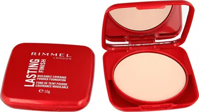 A compact powder foundation is shown open and closed.