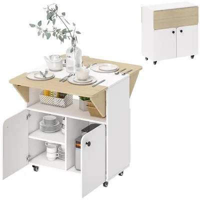 Image de HOMCOM Table de salle à manger pliante et mobile pour 2 à 4 personnes, avec roulettes