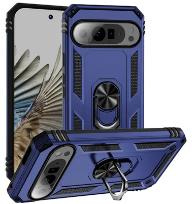 Produktbild von Für Google Pixel 9 Pro XL Armor Magnet Ring TPU / PC Cover Handy Hülle Case Blau