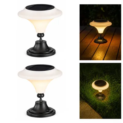 Produktbild von Outdoor-Solar-Tischlampen, 2er-Set klassische Martini-Glas-Form, mit Bodenplatte & Erdspieß, wasserdicht, LED-Dekolicht, warmweiß, für Garten & Wege