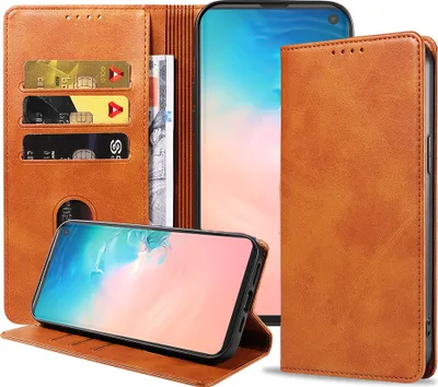 Produktbild von Smartphonica Samsung Galaxy S10 Plus leren  hoesje met magnetische sluiting en pashouders book case – Bruin
