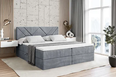 Produktbild von ALTDECOR Boxspringbett mit Multipocket-Matratze H4 (20 cm hoch) mit + PUR + Kokosmatte, Topper (5 cm hoch), Polsterbett mit Kopfteil und Bettkasten - BARWA - 200x200 - Grau Samt