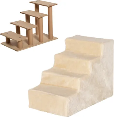 Immagine prodotto di Scala per animali domestici Rampa per cani a 4 gradini con rivestimento rimovibile Scala per gatti Scala per cani Scala per animali domestici Truciolato Peluche Beige 60 x 35 x 44 cm