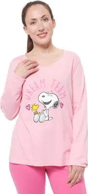 Obrázek produktu pro Dámské pyžamo Snoopy z řady Peanuts, set s dlouhým rukávem a kalhotami, růžové „Dream Team“, velikost XL