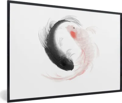 Produktbild von MuchoWow® Gerahmtes Poster Eine Illustration des Yin und Yang-Logos mit Fisch 30x20 cm - Poster mit Schwarzem Bilderrahmen Wandposter Rahmen Foto Bilder - Kunstdruck - Bild-Poster