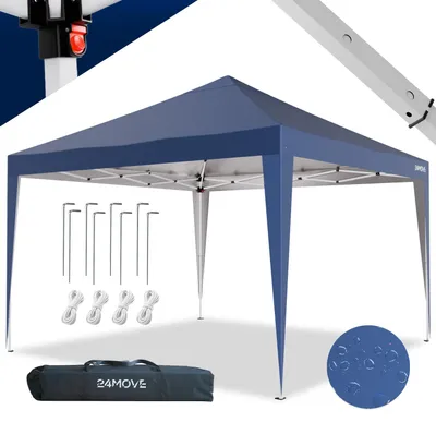 Produktbild von 24MOVE® Pavillon Santos 3x3m Pop-Up UV-Schutz 50+ Wasserdicht & winterfest mit Tasche faltbar & stabil, für Camping & Garten Faltpavillon - Partyzelt Blaullon Faltpavillion SANTOS 3x3M Pop Up wasserdicht klappbar, blau