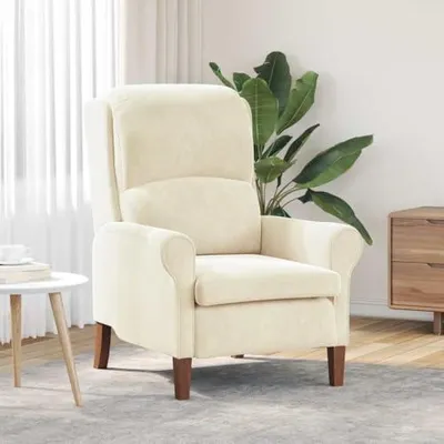 Produktbild von Cremefarbener Samt-Sessel mit Polsterung und Holzbeinen für Wohnzimmer, Schlafzimmer und Lounge