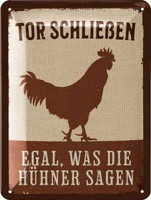 Produktbild von LANOLU Blechschild Hühnerstall Schild, Hühner Schild TOR SCHLIESSEN, Hühner Deko, Hühnerstall Zubehör, vintage Metallschild 15x20cm