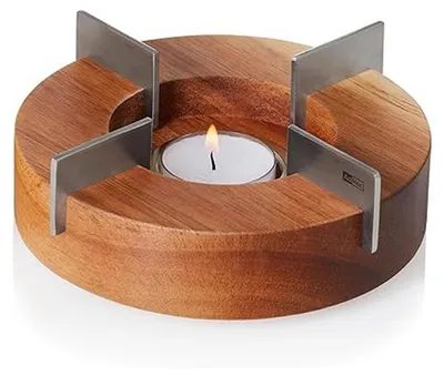 Image de Réchaud et chauffe-plats 14.5 cm bois d'acacia et acier inoxydable - Adhoc - TK48 -