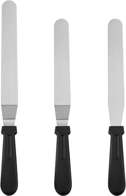 Imagen del producto de Juego de espátulas para pastelería, de 3 piezas, de acero inoxidable, de 15 cm y 20 cm, para pasteles y decoración