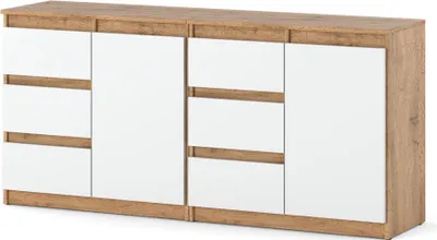 Zdjęcie produktu dla Komoda Szafka Do Salonu Duża 160Cm Nowoczesna Szuflady Dąb Wotan Biały Mat