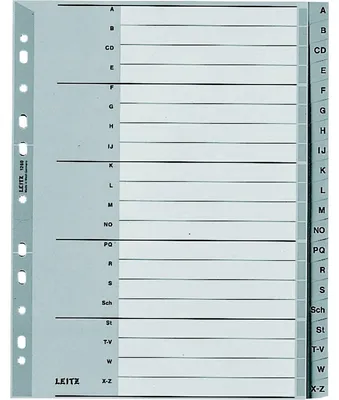 Produktbild von Leitz Register A-Z, Plastik, Alphabetischer Registerindex, Karton, Grau, 250 g/m², 238 mm, 297 mm
