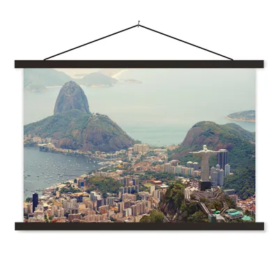 Produktbild von MuchoWow® Textilposter Statue - Rio de Janeiro - Skyline 90x60 cm mit schwarzem Rahmen - Aufhängungssatz