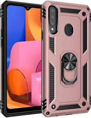 Produktbild von LaimTop Galaxy A20S Hülle, Hybrid Robuste Rüstung Drehbarer Ring Halter Ständer Dual Layer Hard PC + TPU Stoßfest Schutzhülle für Samsung Galaxy A20S Roségold