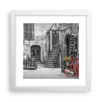 Produktbild von Gerahmtes Poster - Weißer Rahmen - Rot Fahrrad Allee - 30x30 cm - Wand Bild - Wanddeko - Wandbilder - Kunstposter - Wandposter - Bilderrahmen - Bilder - Kunstdruck - Wanddekoration - P2WAC30x30-4410