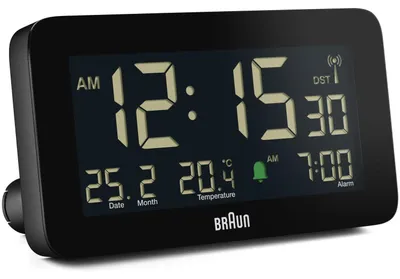 Zdjęcie produktu dla Braun BC10B-DCF, Cyfrowy budzik, Prostokąt, Czarny, 12/24h, LCD, Bateria