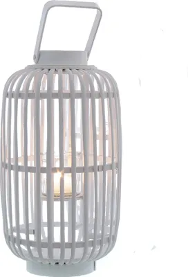 Produktbild von Laterne mit Henkel weiß H 42 cm, Weidenlaterne Holzlaterne Gartenlaterne