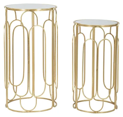 Imagen del producto de Juego de soportes para plantas, hierro y vidrio, 36,5x70 cm y 31x60 cm, en dorado y plateado, marca Mauro Ferretti, línea Arty