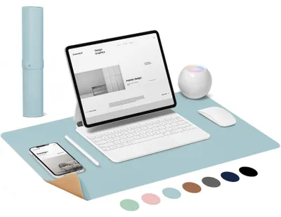 Image de Sous-main de bureau bleu - 80 x 40 cm - Imitation cuir et liège - Tapis de souris XXL