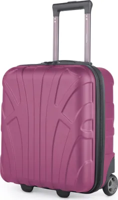 A magenta suitcase with a retractable handle and wheels, shown against a white background.