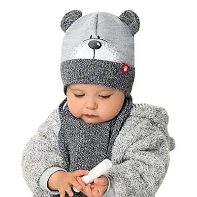 Produktbild von Winter Mütze + Schal Baby Jungen Winterset 44-46 Strickmütze 6-12 Monate