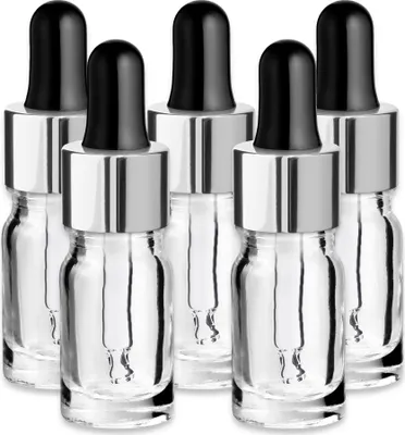 Produktbild von x5 Glasflasche klar 5 ml mit silberner Aluminiumpipette Glasfläschchen