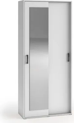 Produktbild von MR GROUP Garderobenschrank GRID 90cm Garderobe Spiegel Schlafzimmer Flur Mehrzweckschrank 3-türig Ablagen Dielenschrank Kleiderschrank Flurmöbel weiß