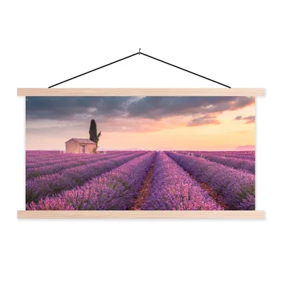 Produktbild von MuchoWow® Textilposter Lavendel - Blumen - Lila - Feld 60x30 cm mit holzfarbenen Rahmen - Dekoration