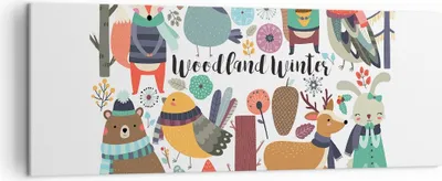 Produktbild von Bild auf Leinwand - Leinwandbild - Winter Baum Wald Tiere - 140x50cm - Wand Bild - Wanddeko - Leinwanddruck - Bilder - Kunstdruck - Wanddekoration - Leinwand bilder - Wandkunst - AB140x50-2926