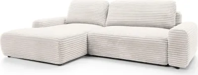 Productafbeelding van FURNLUX Hoekbank Cord, wit en zwart, 264 cm / Hoofdkleur: Beige / Afmetingen: 264 x 85 x 162 cm