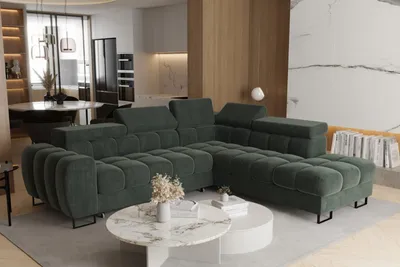 Produktbild von Ecksofa ASPEN verstellbare Kopfstützen Schlaffunktion Bettkasten 260×225 cm - Türkis - RECHTS