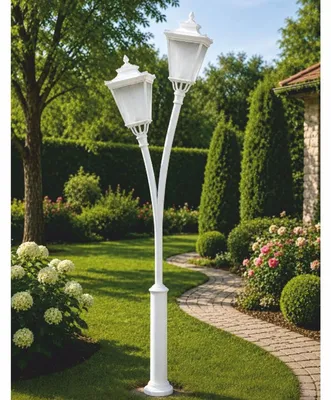 Obrázok produktu pre Casa Padrino – secesná dvojitá záhradná lampa, biela, výška 353,5 cm – vonkajšie osvetlenie