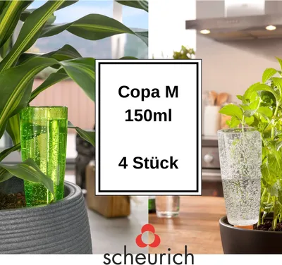 Produktbild von Scheurich Wasserspender Copa M | 8er Set Grün/Transparent |150 ml Füllmenge | Bewässerungskugel klein mit Ton Fuß | Wasserspender Pflanzen und Blumen Terrakotta Stiel