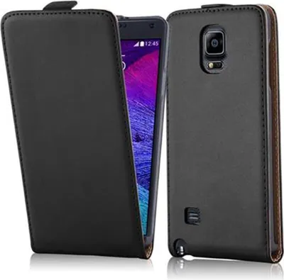 Produktbild von Cadorabo Hülle für Samsung Galaxy NOTE 4 Schutzhülle in Schwarz Flip Handyhülle Case Cover Etui Kunstleder